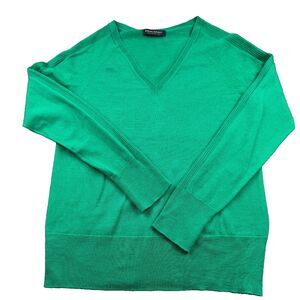 Banana Republic Sweater 100% Merino Wool Women's M Green Seamless V-Neck